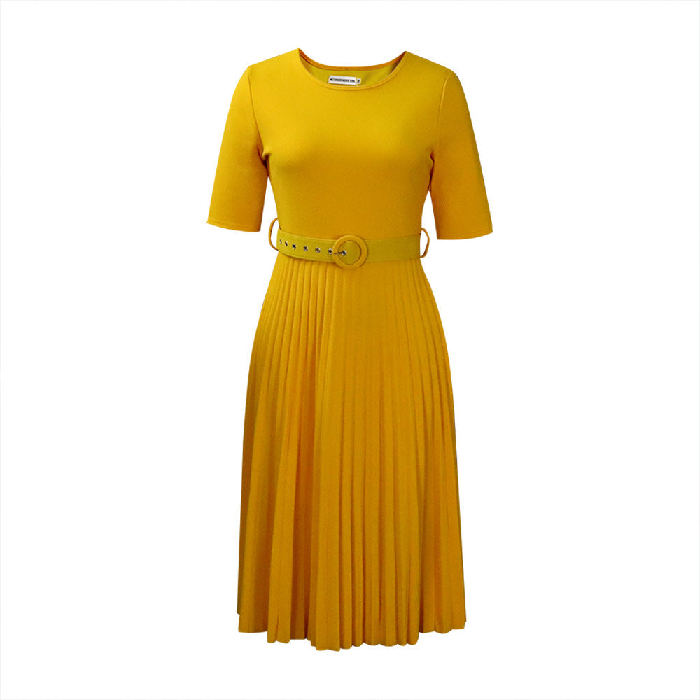 High Waist Pleated A-Line Dress Elegant Urban Style