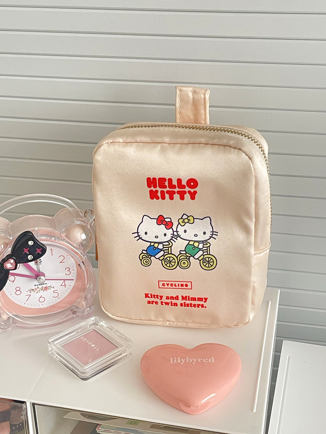 Cat Print Satin Cosmetic Bag Cute Cartoon Travel Organizer