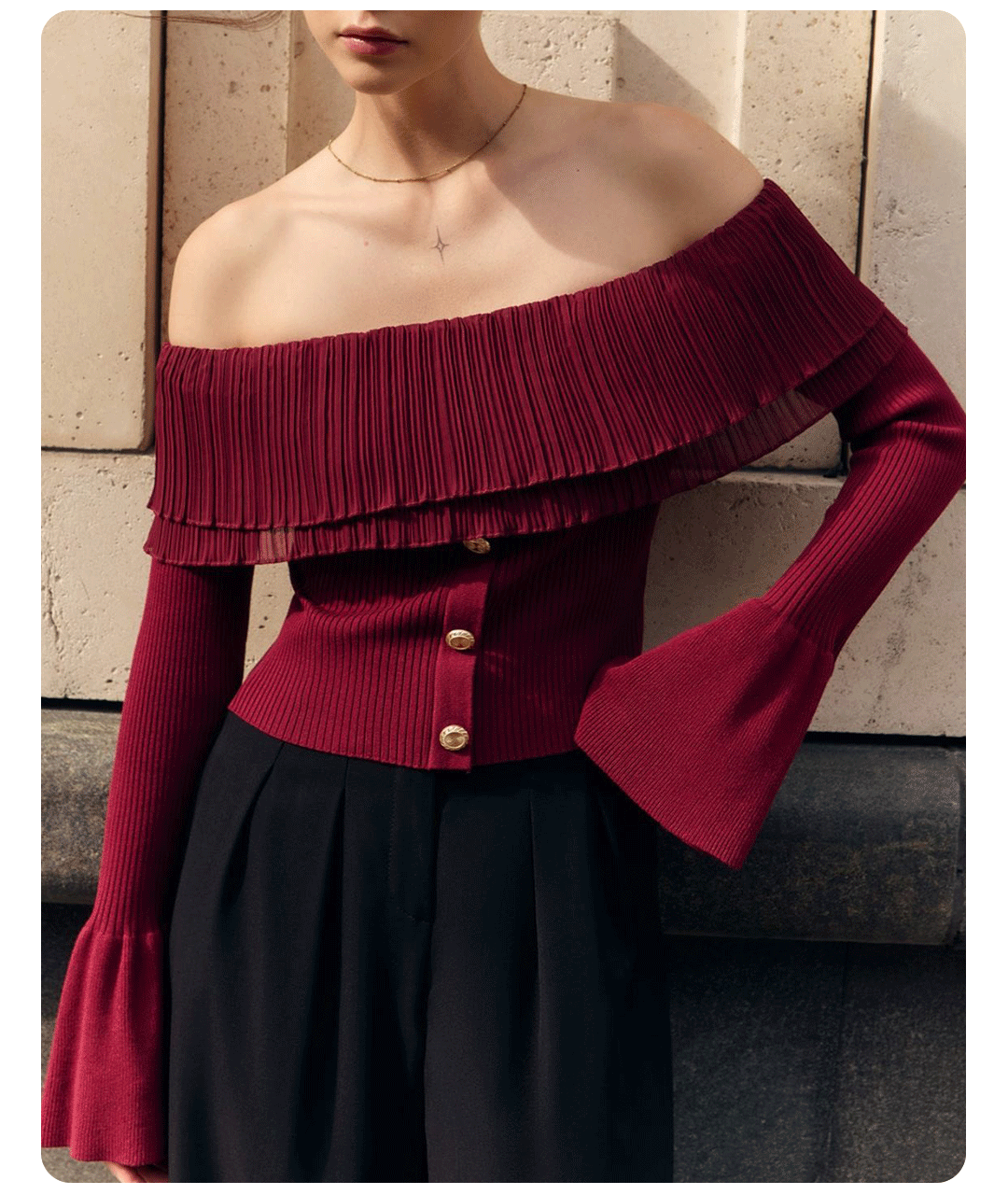 Elegant Off Shoulder Long Sleeve Knit Sweater