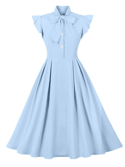 Vintage Style Ruffled Sleeve Belted Midi Dress
