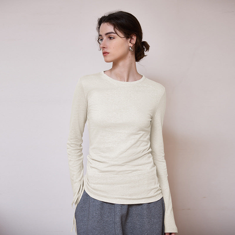 Asymmetrical High-End Linen Knit Top Elegant Casual Long Sleeve Shirt