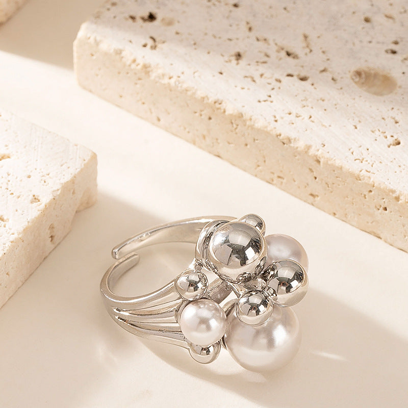 Adjustable Open Pearl Ring For Women In Gold Plated Fashion