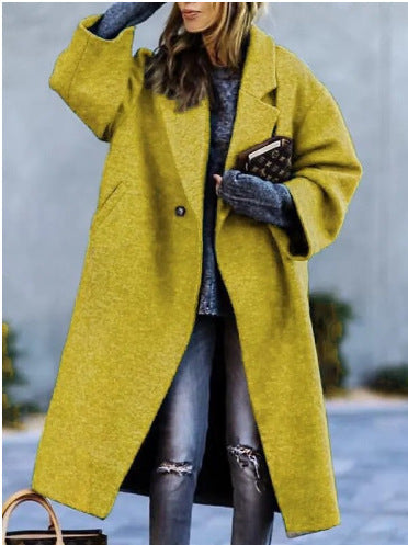Long Elegant Solid Color Wool Blend Coat