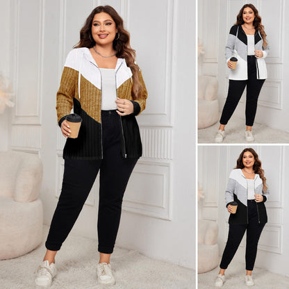 Color Block Loose Fit Cardigan Jacket For Women