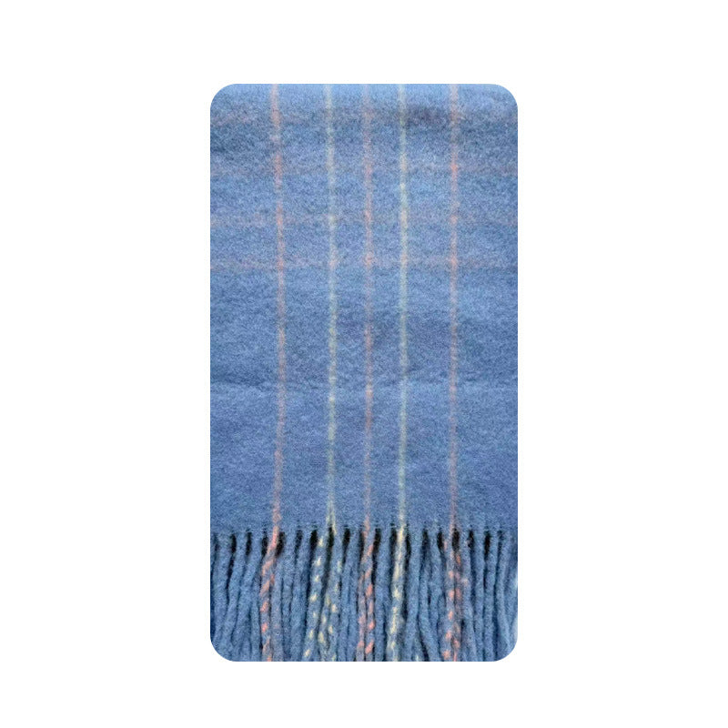 Macaron Color Fringed Check Scarf Soft Wool Blend Shawl