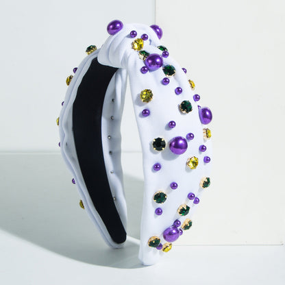 Trendy Pearl Beaded Headband Luxurious Fabric Twist Hair Accessory