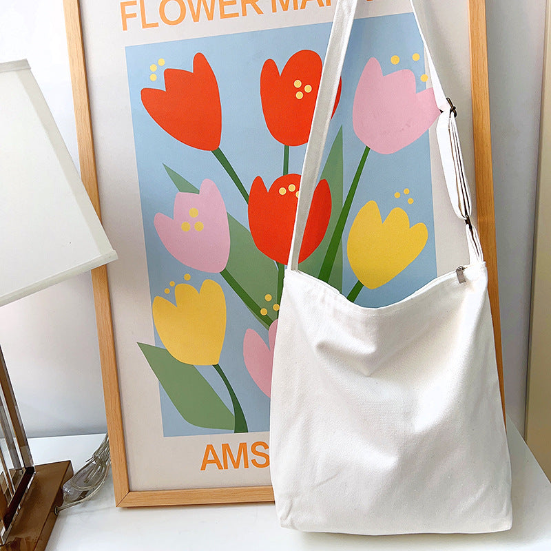 Canvas Crossbody Bag Simple Versatile Large Capacity Adjustable Shoulder Bag