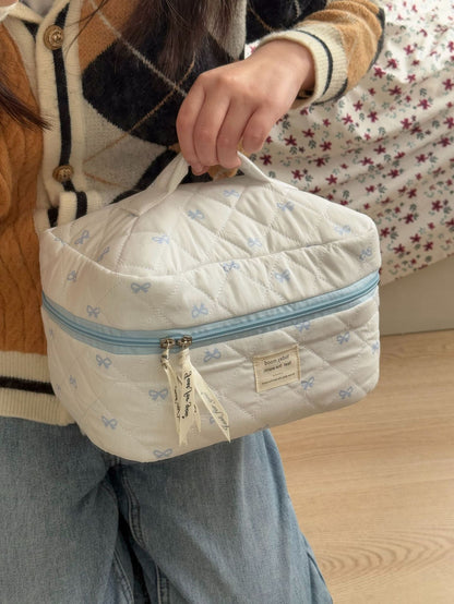 Blue Sweet Bow Cosmetic Bag Stylish Handheld Storage Bag