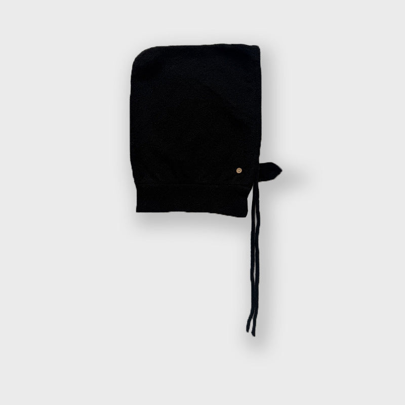 Knitted Wool Beanie with Drawstring for Women