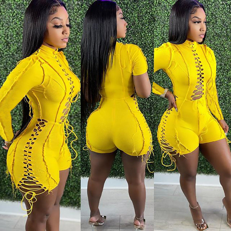 Trendy Solid Color Long Sleeve Jumpsuit With Pleat Design