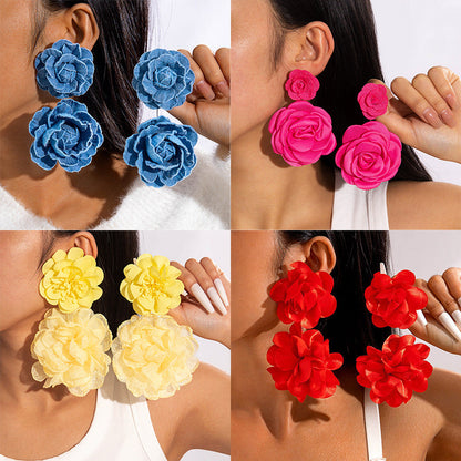 Stylish Irregular Floral Denim Flower Earrings