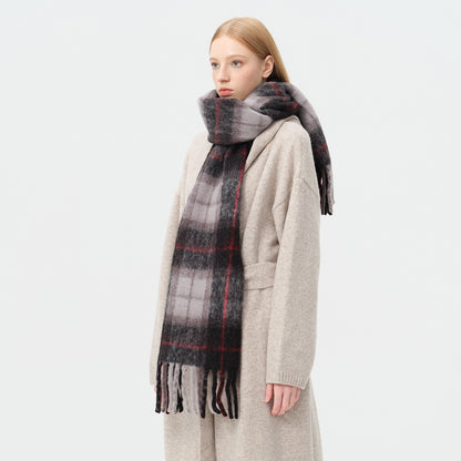 Japanese-Inspired Plaid Scarf Soft Wool Blend Shawl