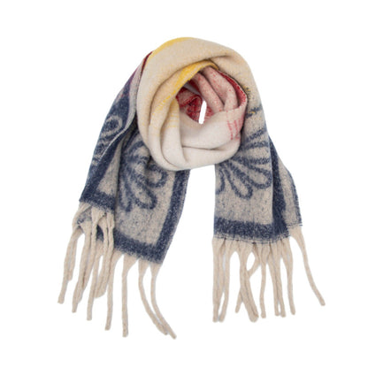 Scarvii - Tassel Scarf with Big Flower Jacquard Scarf