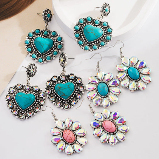 Trendy Heart-Shaped Turquoise Drop Earrings