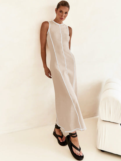 New Y2K Knit Sleeveless A-Line Dress with Round Neck