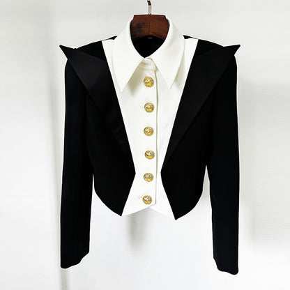 Stylish Color-Block Double-Layer Blazer Jacket