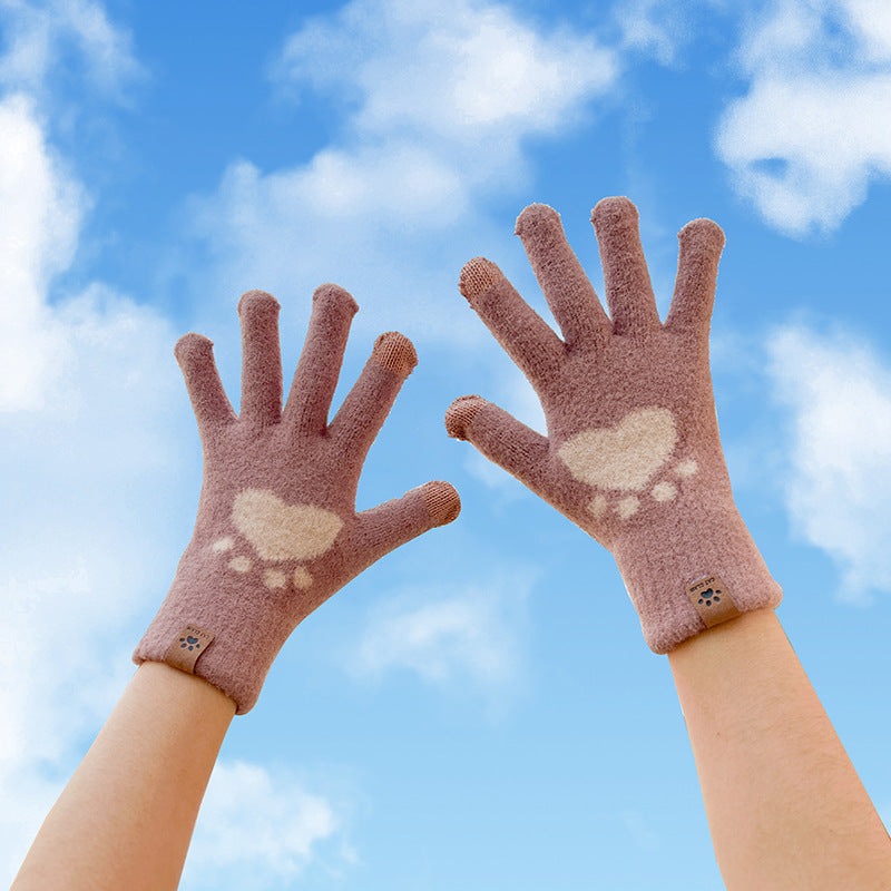 Smiley Face Plush Winter Gloves Touch Screen Outdoor Gloves