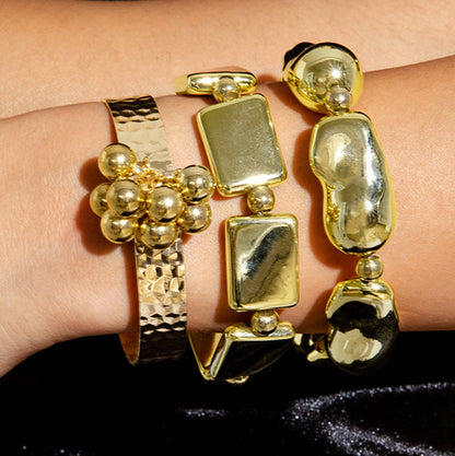 Layered Geometric Statement Cuff Bracelet Set
