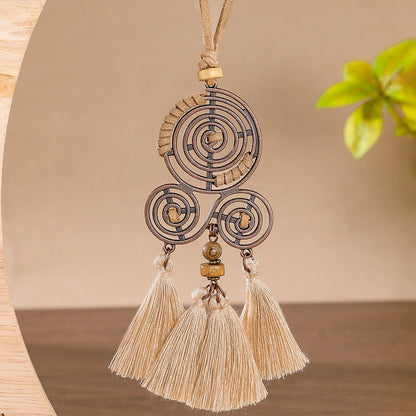 Bohemian Long Pendant Necklace with Tassels and Floral Design