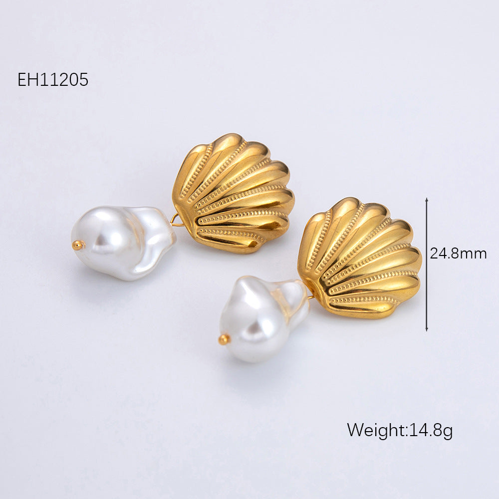 Freshwater Pearl Earrings Ocean Inspired Starfish Seashell Necklace Stainless Steel Adjustable Ring