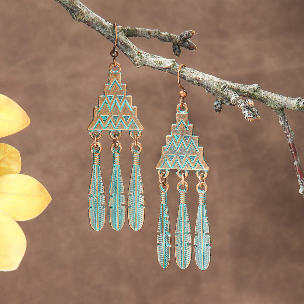 Bohemian Vintage Long Tassel Earrings Floral Design Zinc Alloy Jewelry