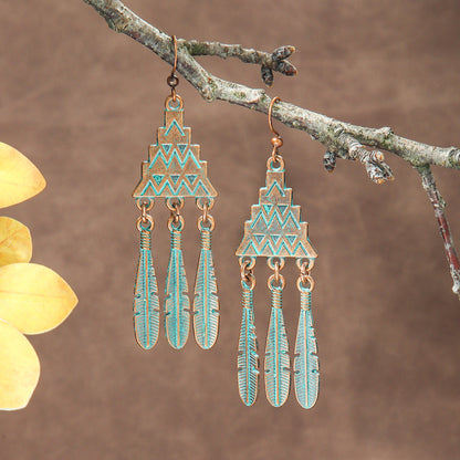 Bohemian Vintage Long Tassel Earrings Floral Design Zinc Alloy Jewelry