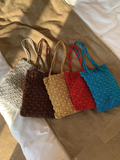 Handwoven Metallic Mini Shoulder Bag Elegant Artisanal Weave