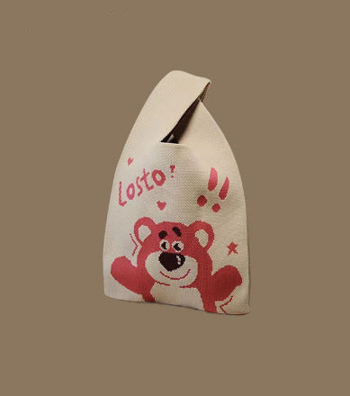 Knitted Tote Bag With Cute Designs Soft Polyester Casual