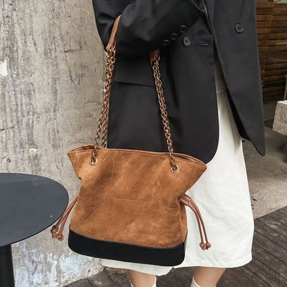 Retro Suede Tote Bag With Chain Strap Stylish Casual Shoulder Bag