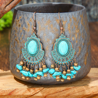 Bohemian Floral Turquoise Drop Earrings Set for Women