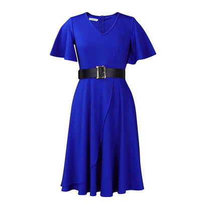 Solid Color A-Line Dress With Flared Sleeves