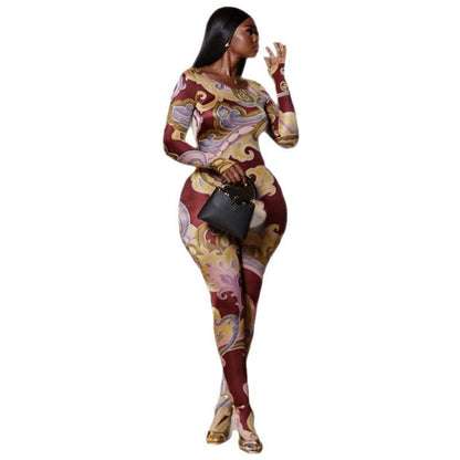 Fashionable Floral Print Slim-Fit Jumpsuit For Women