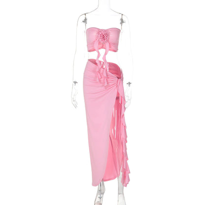Sleeveless Floral Ruched Maxi Dress Set - Sexy Casual Style