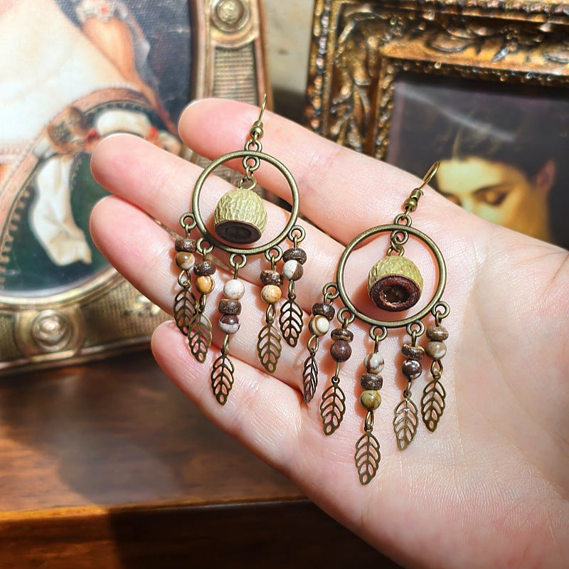 Vintage Inspired Leaf Tassel Earrings Alloy Statement Jewelry