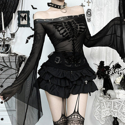 Gothic Velvet Skull Print Top - Comfortable and Stylish