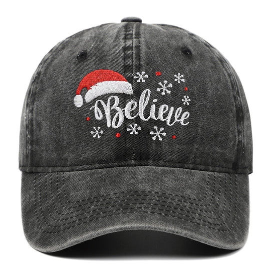 Distressed Snowflake Embroidery Adjustable Santa Baseball Cap