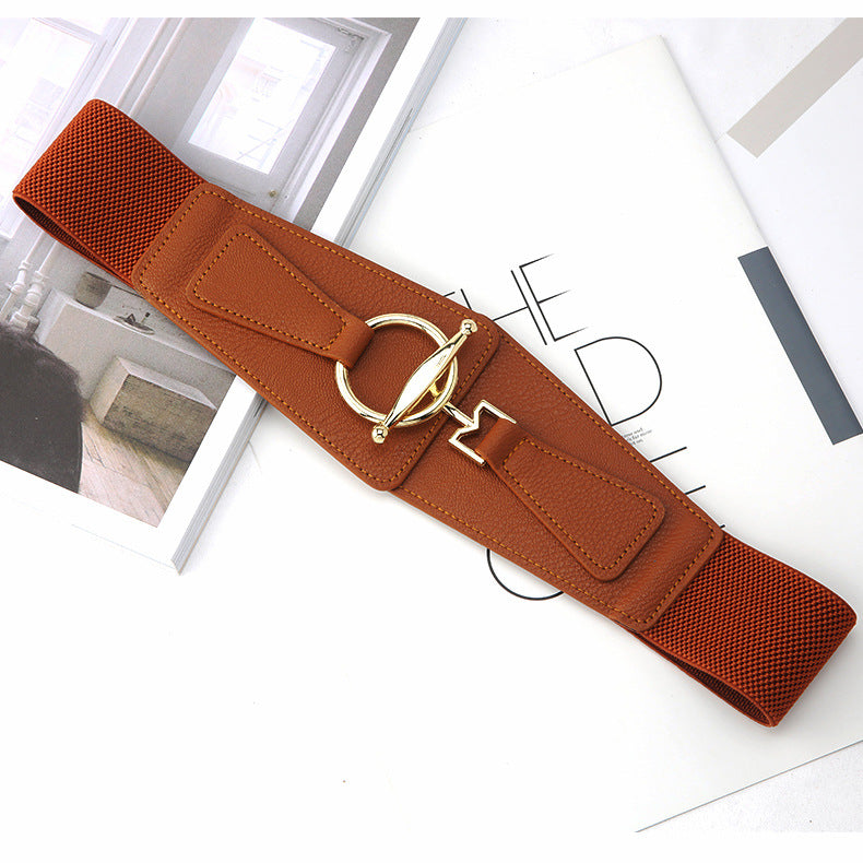 Elegant Stretchy Metal Leather Wide Belt