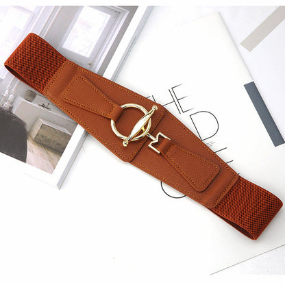 Elegant Stretchy Metal Leather Wide Belt