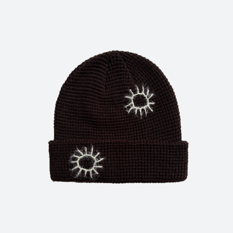 Handmade Embroidered Sunflower Wool Knit Beanie Cap