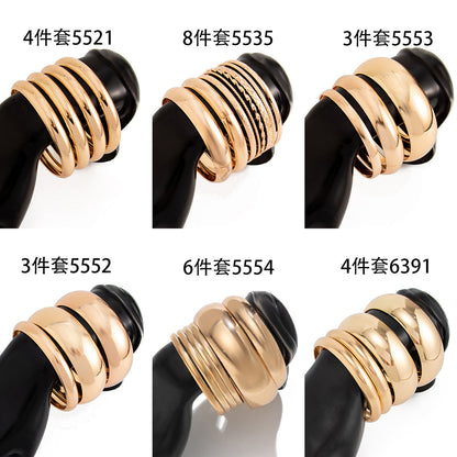 Trendy Metal Geometric Cuff Bracelet Set