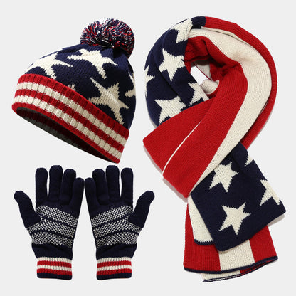 3 Pcs Winter Union Jack Scarf Hat Gloves Set
