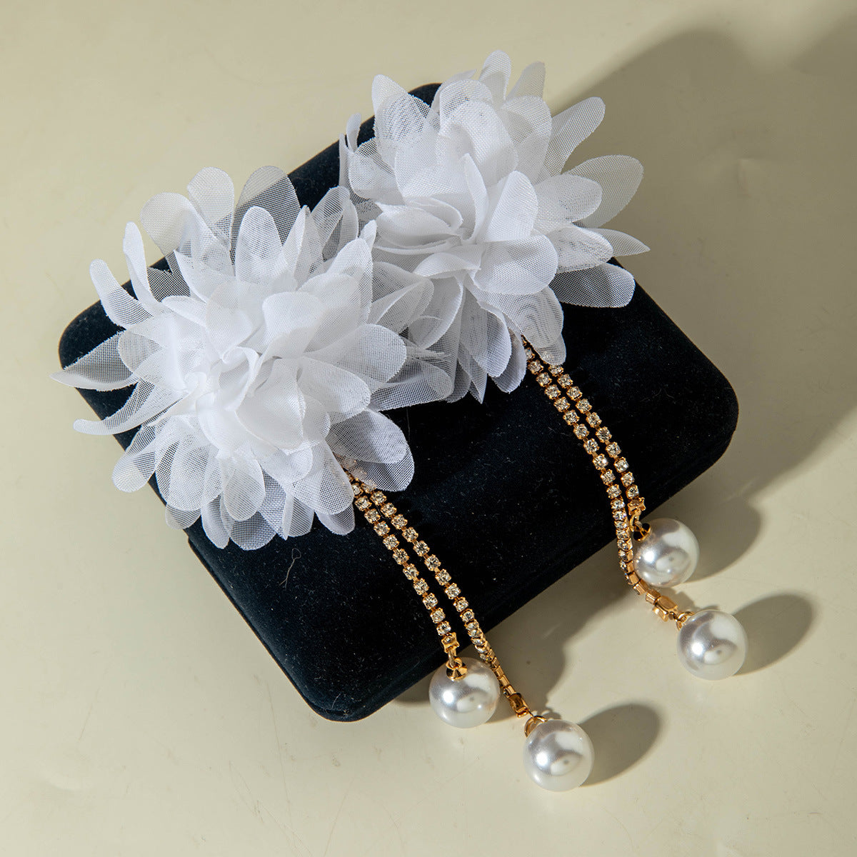 Exaggerated Flower Tassel Earrings With Faux Pearl For Women