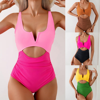 New Women'S One-Piece Swimwear Quick-Dry Color Block Design