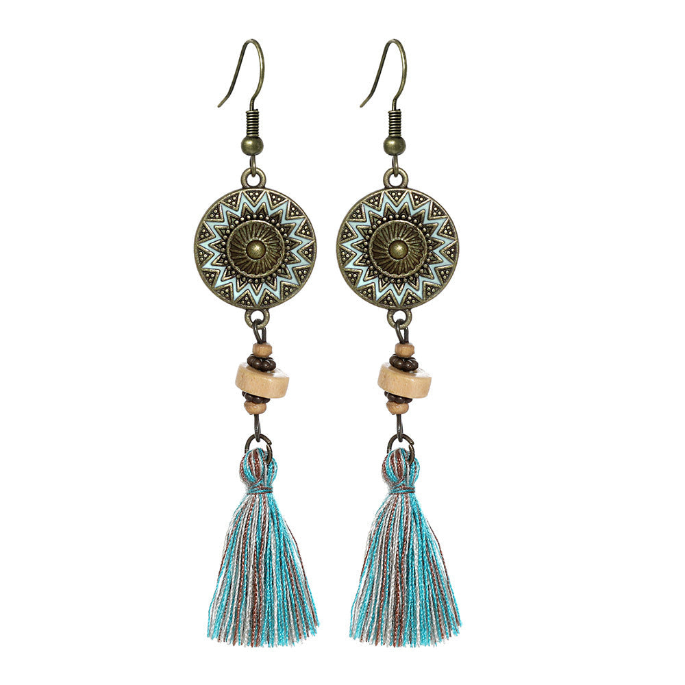 Bohemian Style Gemstone Tassel Earrings for Women