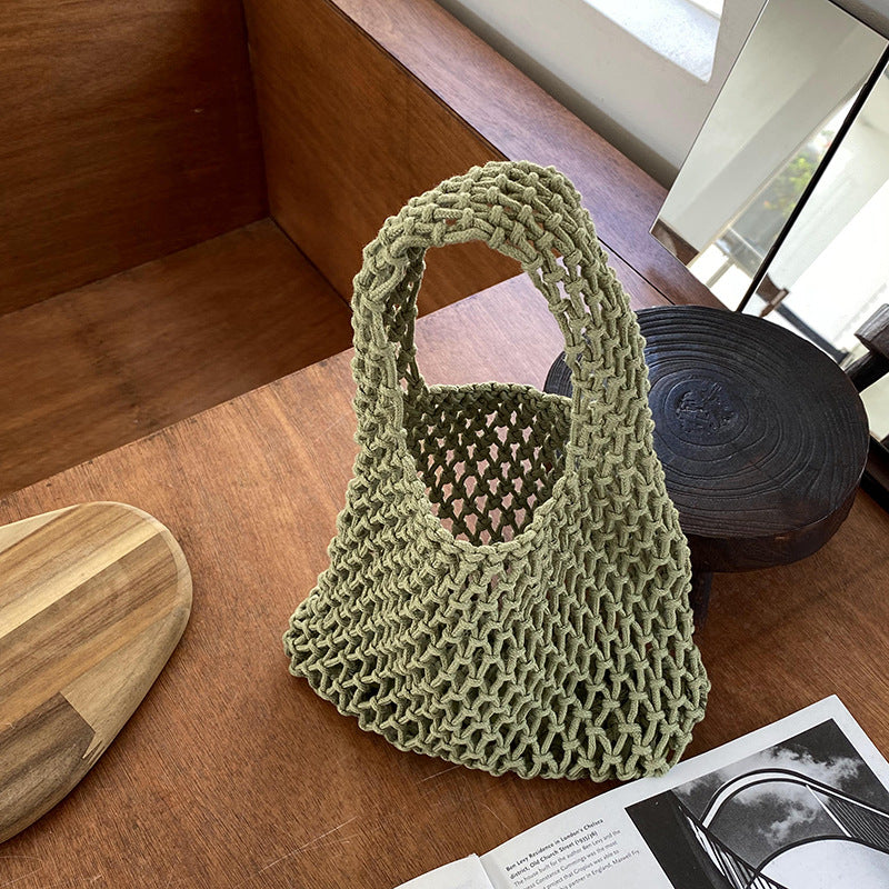 Stylish Woven Tote Bag Cotton Rope Handbag Weekend Casual
