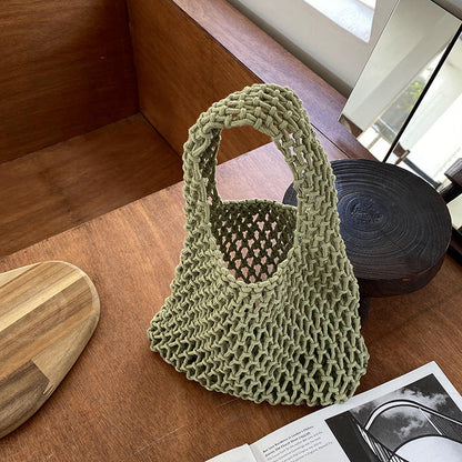 Stylish Woven Tote Bag Cotton Rope Handbag Weekend Casual