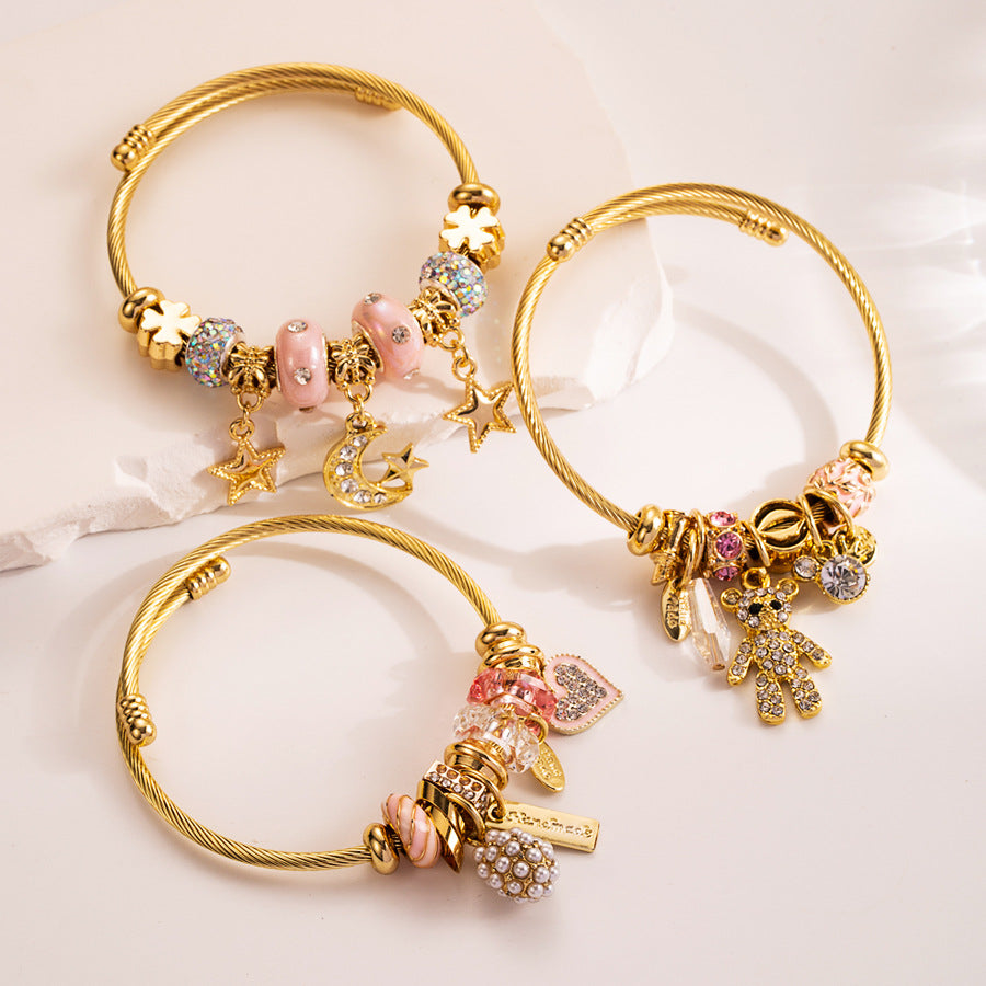 Fashionable DIY Titanium Steel Bracelet with Adjustable Animal Heart Pendant