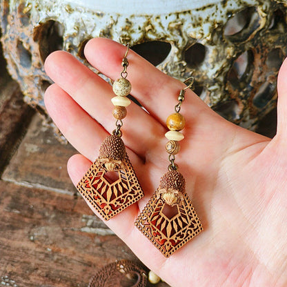 Geometric Bohemian Hollow Wood Earrings for Women