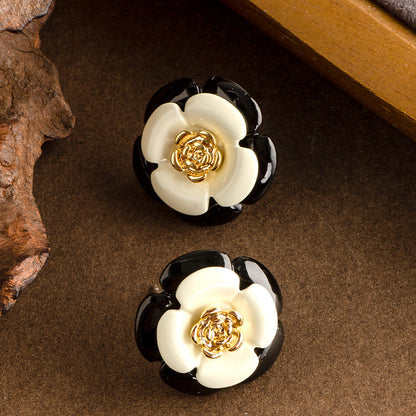 Elegant French Style Camellia Flower Enamel Drop Earrings For Women