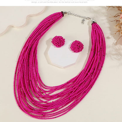 Bohemian Layered Bead Necklace and Earring Set Vintage Style Women's Jewelry